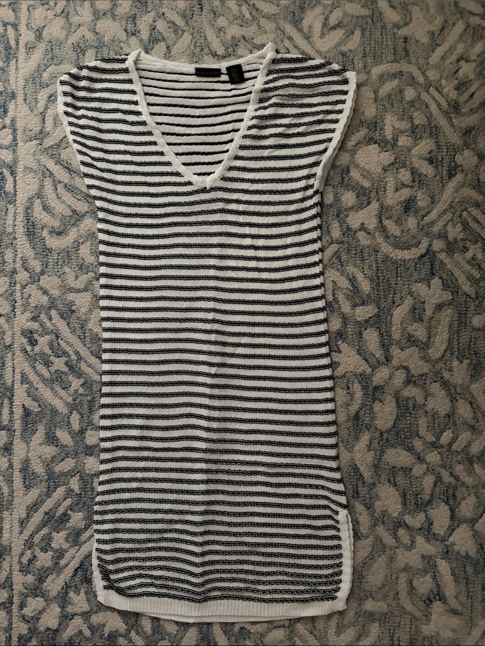 Tahari Black & White Striped V-Neck Swim Tunic